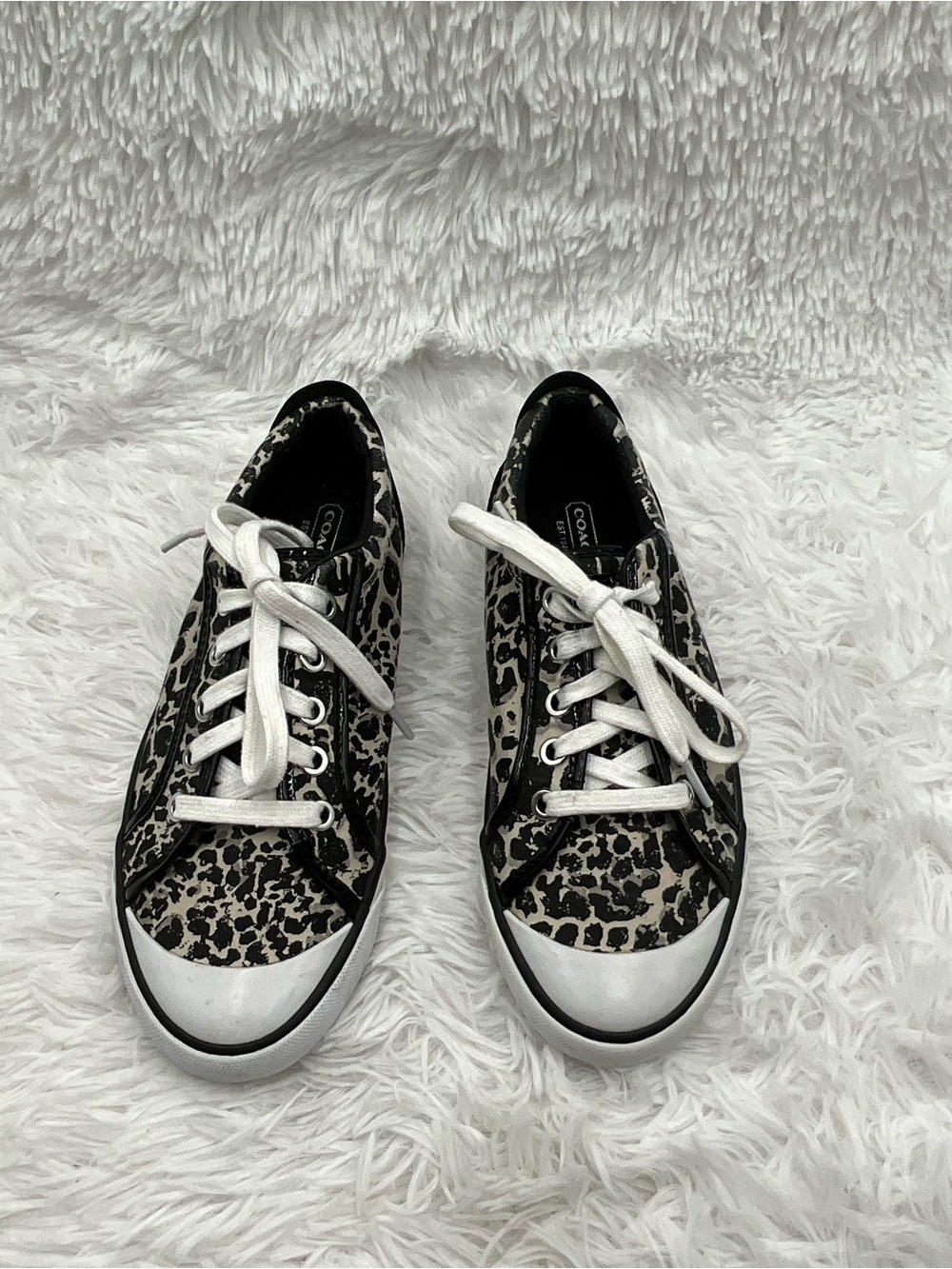 Coach Barrett Sneakers Size 7 Black & Tan Leopard-Print Canvas Low-Top Lace-up - Picture 4 of 9